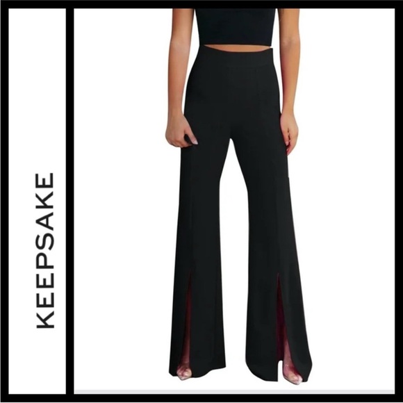 KEEPSAKE the Label Pants - KEEPSAKE the Label Black Wide Leg Jumpsuit Pants trouser romance slit leg